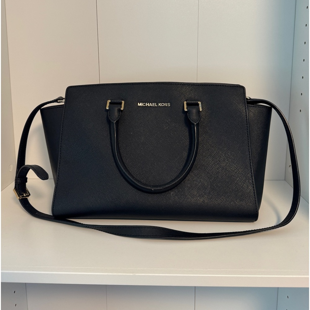 Michael Kors black Selma Saffiano Leather Medium Satchel